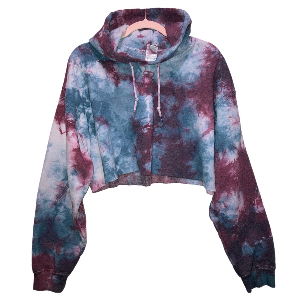 Tie Dye Crop Hoodie Sweatshirt Large Gildan Heavy Blend Lined Hood 13046